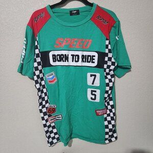 Camp Speed Born To Ride Shirt Mens Large Green Racing Route 69 Grand Prix Tee
